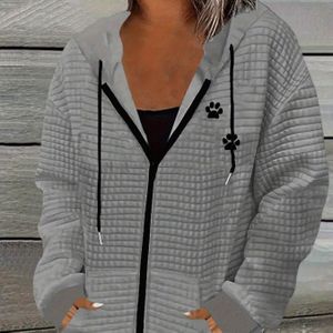 TEMU Pfotenabdruck Hoodie mit Reißverschluss und Tasche, Lässiger Kapuzenpullover mit Ärmeln, Damenbekleidung