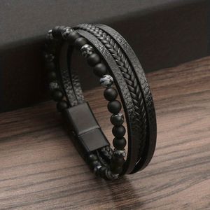 TEMU Vintage Herren Geflochtenes Armband aus Natürlichem mit Tigerauge-Perlen und Geflochtenem Mehrschichtigem Kunstlederarmband
