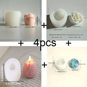 TEMU Blumen-Silikonformen-Set von 4 Stück - Pfingstrosen und Rosen Design, Geeignet für DIY Kerzen, Ton, Handgemachte DIY Kreative Harz Silikonformen Valentinstag Erntedankfest Geschenk Silikonformen