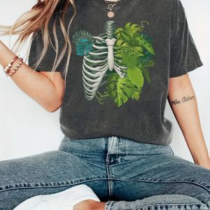 TEMU Frauen-T-Shirt Skelett Pflanze Körper T-Shirt, Pflanzenliebhaber T-Shirt, Pflanzenliebhaber Geschenk, Dracaena T-Shirt, Pflanzenmuster T-Shirt, Pflanzen Geschenk für Frauen