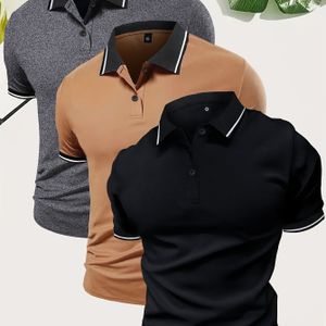 TEMU 3 Stück Herren Kurzarm Polo Shirts - Lässige Einfarbige Knopfleiste Sport-Tees, Leichtgewichts-Polyester-Stoff, Grau/Schwarz/Weiß, für Sommer & Frühling