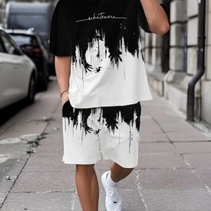 TEMU Herren-Druck-Shorts-Set mit kurzen Ärmeln, atmungsaktiver Outdoor-Casual-Sport-Outfit, Sommer-3D-Druck-Set für Erwachsene Männer