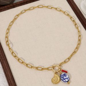 TEMU Vintage Stil Anhänger Halskette, Edelstahl Kette, mit Keramik , Vintage Muschel und Rotem Chili Charms, für tägliche und Party Gelegenheiten
