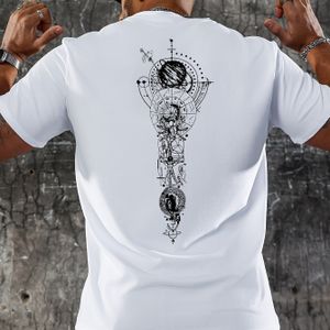 TEMU Herren -T-Shirt mit geometrischem Muster - Bequemer Strickstoff, Rundhalsausschnitt, Kurzarm - für den Sommer