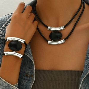 TEMU Vintage Boho Style 2-teiliges Schmuckset mit doppeltem Seil Design, Acryl Anhänger Armband und Halskette, Ideal für den täglichen Gebrauch und als Geschenk, für Valentinstag und alle Jahreszeiten
