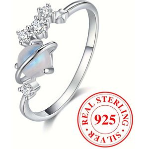 TEMU Ring Aus 925er-Sterlingsilber Mit Eingelegtem Mondstein, Spezielles Universum-Design, Passend Zu Täglichen Outfits, Hochwertiger Schmuck Für Frauen (2 G)