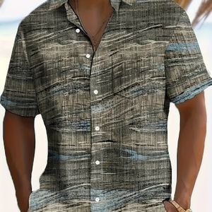 TEMU Vintage Geometrische Textur Abstrakte Kunst 3D Digitaldruck Herren Kurzarmhemd, Bequem Weiche Lässige Passform, für Herren Freizeitkleidung und Outdoor-Aktivitäten