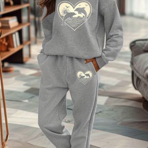 TEMU Damensweatshirt und Sweatpants-Set mit Delfinen im Herzen