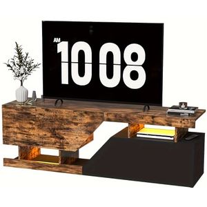 TEMU TV-Ständer geeignet für Fernseher unter 65 Zoll, 140cm lang, mit 2 Schubladen und einem offenen Fach, Maße 35 x 140 x 45cm, Wohnzimmer, Retro /Schwarz