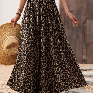 TEMU Europäische und amerikanische trendige Frühling und Sommer Leopardenmuster Flared Casual Loose Maxi Rock