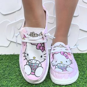TEMU Hello Kitty Damen-Slipper-Sneaker - Rosa mit Punktemuster, Weiche TPR-Sohle, Bequemes Stofffutter, Ganzjahres-Casualschuhe für den Freizeitlook