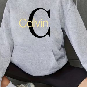 TEMU Damen Hellgrauer Buchstaben Druck Kapuzenpullover - Lässiger Langarm-Pullover mit Vordertasche, Ganzjahres-Komfortsweatshirt, Allseasone-Sweatshirt | Buchstabendruck | Glattes Texturmaterial
