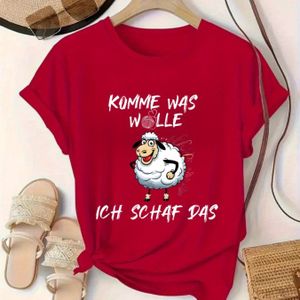 TEMU Damen Plus Size Casual T-Shirt mit lustigem deutschem Zitat, Kurzarm Crew Neck Top, weiche Stoff für Casual Attire