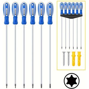 TEMU Amartisan 6-teiliges Extra Langes Torx-Schraubendreher-Set, 12"" (300mm) - Größen von T10 bis T30, Magnetische Spitzen für Einhandgebrauch, Ergonomischer