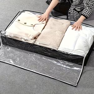 TEMU Faltbare Unterbett-Aufbewahrungsbox mit Sichtfenster und Verstärkten Griffen für Decken, Bettwäsche, Kleidung, Steppdecke Aufbewahrungstasche, Flacher Matratzenunterraum-Kleiderorganizer