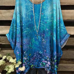 TEMU Sommer Plus-Size Rollkragen-T-Shirt mit Blumenmuster, Bequemes Übergrößes Rundhalshemd für Damen, Kurzarm - Ohne Zubehör