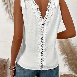 TEMU Tanktop mit Schweizer Punkten und Bindeband an den Schultern, elegantes ärmelloses Top mit V-Ausschnitt für den Sommer, Damenbekleidung