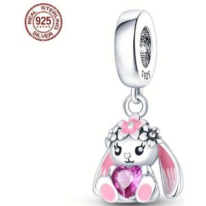 TEMU 1 Stück 925 Sterling Silber Hasenherz Charm Anhänger, 3g Tier Serie Anhänger für 3mm Armbänder, modischer DIY Schmuck, perfektes Geschenk für Frauen an Geburtstagen und Feiertagen