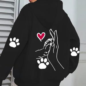 TEMU Versprechen Druck Casual Zip-Up Hoodie mit Welpen mit , stilvolle Sweatshirtjacke, bequeme Passform Hoodie, Herbst