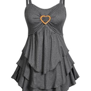 TEMU Übergröße Damen Einfarbiger Herzzieratlicher Mehrschichtiger Tanktop