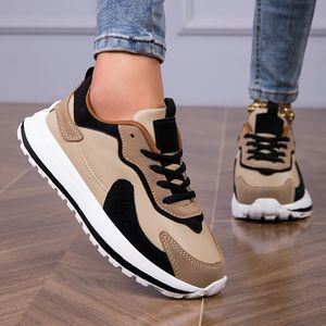 TEMU Damen Freizeit High-Top Sneakers - Beige, Schwarz & Braun, Schnürschuhe mit EVA Sohle, Komfortschuhe, Freizeitschuhe | Schnürschuhe | Bequeme Schuhe