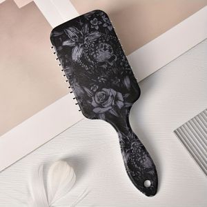 TEMU Totenkopf & Blumenmuster Luftkissenkamm - Antistatisch, Komfortgriff für Alle Haartypen, Füllgeschenk