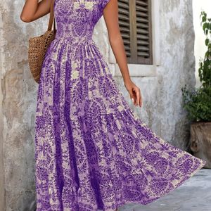 TEMU DP022037 Frühling/Sommer Urlaub Neue Damen Druck Patchwork Kurzarm V-Ausschnitt Lang Kleid