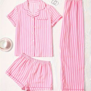 TEMU Rosa Gestreiftes Dreiteiliges Set
