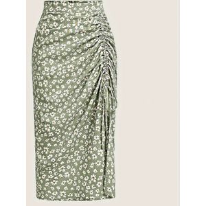 TEMU Damens Eleganter Blumenmuster Rock in mit Verstellbarem Kordelzug - Leichter, Nicht Dehnbarer Stoff für Frühling/Sommer, Maschinenwaschbar, Niedliche Röcke, Lässiger Stil