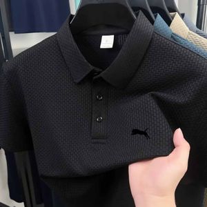 TEMU Herren Casual Schwarz Polo Hemd mit Logo - Bequemes Strickstoff, Atmungsaktiv für Sommer, Reguläre Passform, , Casual Sommer Hemd | Logo Hemd | Strick Konstruktion, PLUS SIZE