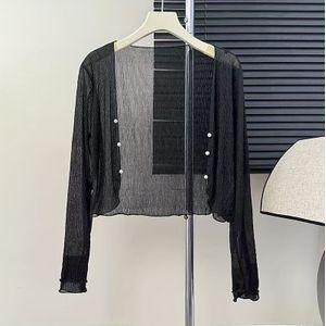 TEMU 1 Stück Neuer Sommer Französischer Stil Damen Langarm Chiffon Offener Cardigan Strandüberwurf