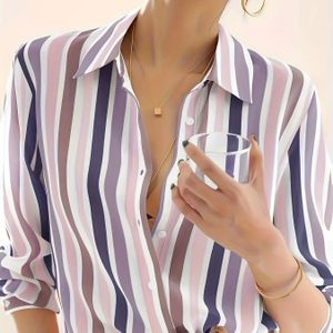TEMU Damen--Strick-Print-Button-Hemd, Polyester 100% Gewebestoff, Revers-Kragen, Lange Ärmel, Frühling/Sommer/Herbst-Kleidung, Gewicht 110g/m²