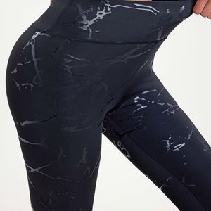 TEMU Damendamen High-Waist Po-Lifting Mode-Leggings - Dehnbarer Polyester-Mix, Marmor-Muster Detail, Bequemes Strick für Ganzjahres-Tragen, High-Waisted Leggings