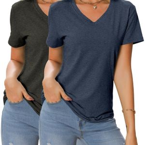 TEMU Damens Elegantes V-Ausschnitt Kurzarm-T-Shirt - Weiche Viskosemischung, Leicht 180g/m², Maschinenwaschbar, Reguläre Passform, Unifarben für Frühling & Sommer