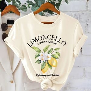 TEMU Limoncello Grafikdruck T-Shirt mit Rundhalsausschnitt, lässiges Polyester-Strickstoff-Oberteil, Buchstabendruck-T-Shirt, Regulärer Länge, 180g/m², für Damen, Wear