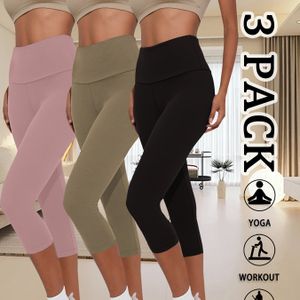 TEMU 3er-Pack Damen-High-Waist-Capri-Leggings - , Bauchkontrolle, Blickdichtes Design für Yoga, Laufen & Training, Burgunder/Grau/Schwarz, Dehnbar & Bequem für Frühling/Sommer, Yogahosen