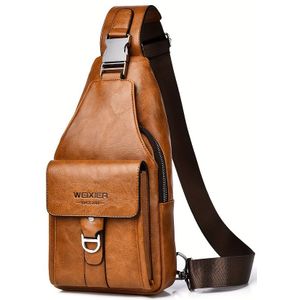 TEMU WEIXIER Vintage Lässige Brusttasche Für Herren - Große Kapazität, Mehrfachfach, Kunstleder Sling Crossbody Pack