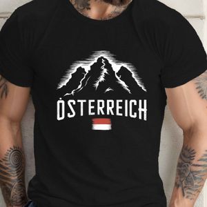 TEMU Herren Rundhals T-Shirt mit Österreich Bergsilhouette Druck, % Polyester Strickstoff, Leicht Stretch, Regular Fit, Sommer Kurzarm T-Shirt - 150gsm