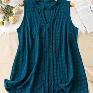 TEMU Elegantes V-Ausschnitt-Tanktop für Damen, aus einfarbigem gestricktem Material hergestellt, mit hoher Elastizität, geeignet für das Tragen in allen Jahreszeiten.