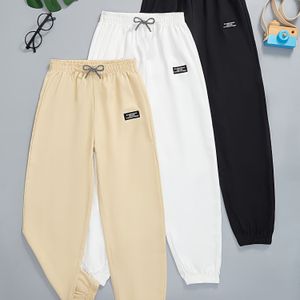 TEMU 3 Stück Buchstaben-Print Jungen Freizeit Bequeme Active Sweathose Für Sommer, Atmungsaktive Jogger Sporthose, Kinder Kleidung Outdoor