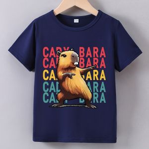 TEMU Jungen Sommer Kurzarm Cartoon Print T-Shirt, Happy Seals, Polyester, lässiger Rundhalsausschnitt, leicht dehnbar, Regular Fit, Strickstoff für Kinder