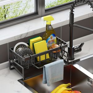 TEMU Platzsparender Spülbecken-Caddy mit Geschirrtuchhalter - Kompakter Küchenorganizer für Schwämme, Seife und Bürsten - Einfache Reinigungslösung für die Arbeitsplattenaufbewahrung