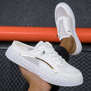 TEMU Damenmodische Mesh Slip-On Sneakers - Weiß, Atmungsaktiv, Low-Top-Casual-Schuhe mit Metallverzierungen, -, Casual-Fußbekleidung | Trendige Sneaker | Bequeme Schuhe