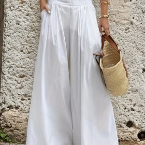 TEMU Elegante Damen-Hosen in Unifarben mit Weitem Bein - Bequeme Passform, Nicht Dehnbares Polyester, Maschinenwaschbar - für Frühling/Sommer, Kurvige Figur