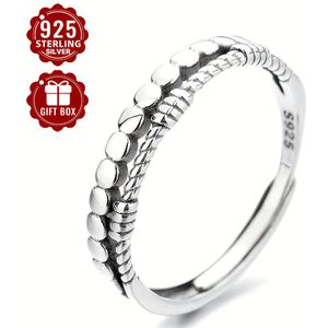 TEMU . S925 Reines Silber Retro Geometrischer Kettenring Einfaches und Einzigartiges Design Damen Indexring, Geeignet für den Täglichen Gebrauch und das Spielen (2.06g)