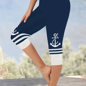 TEMU Skinny Capri Leggings mit Anker-Print, Lässige Stretch-Leggings mit hoher Taille, Damenbekleidung