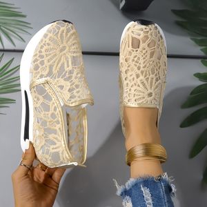 TEMU 2025 Sommer Neustil von atmungsaktiver Spitzenmaschen Casual Damen Schuhe mit Sohlen, für grenzüberschreitenden Handel