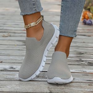 TEMU Leichte Strick-Slip-On-Sneaker für Damen - Atmungsaktive EVA-Weichsohle-Sneaker zum Gehen, Laufen & Outdoor-Aktivitäten, Grau Meliert, Ganzjahres-Schuhe | Stilvolle Slip-ons | Gepolsterte