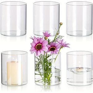TEMU Zylindrische Vase für Zentrumstafeln, Set aus 6 klaren Glasvasen, moderne kleine schwimmende Kerzenvasen, dekorative -Kerzenhalter für Heim- und Hochzeits-Tischdekorationen