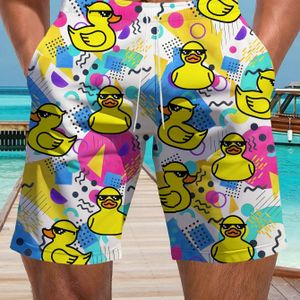 TEMU Herren Sommer Casual Shorts mit farbenfrohem Cartoon Ente Druck, geometrischem Muster, leicht dehnbarer Stoff, Regular Fit - Trunks